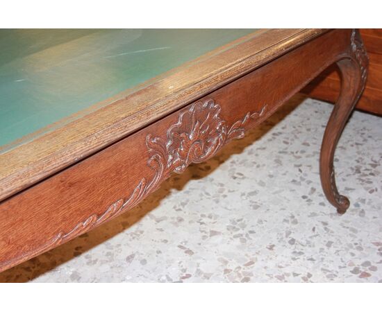 Tavolo Scrivania Con Piano in Pelle in Legno di Rovere Stile Provenzale 1800