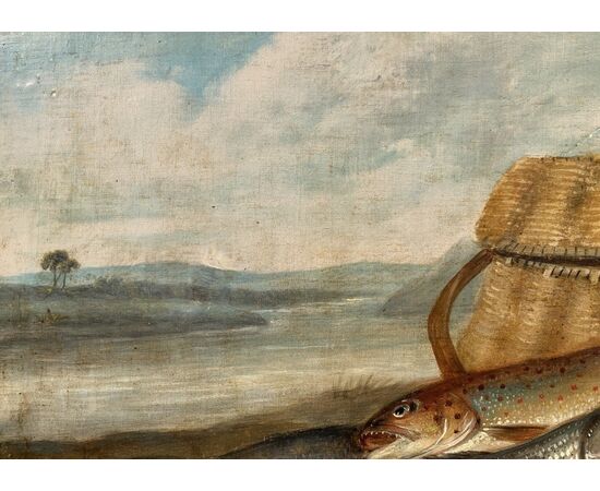 Pittore europeo (XIX sec.) - Natura morta di pesci.
