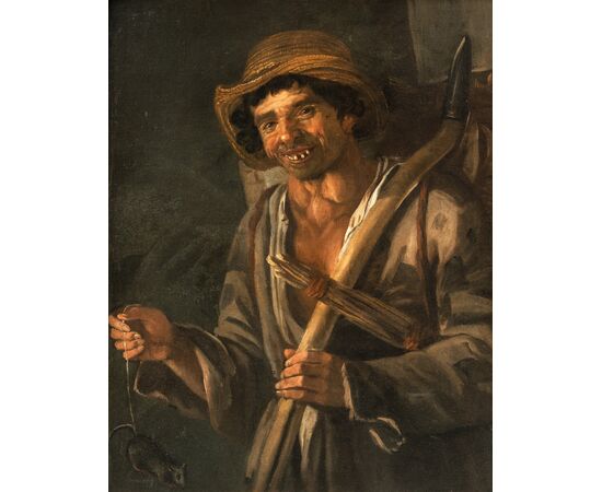 Antonio Cifrondi (Clusone 1656 - Brescia 1730) - Contadino con topo. 