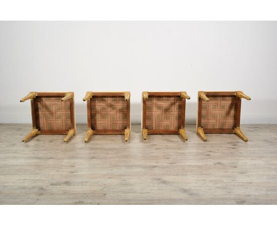 Quattro sgabelli in legno laccato, Piemonte, XVIII secolo