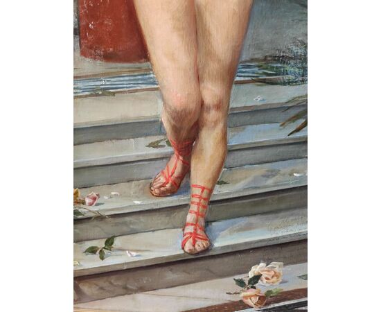 Bellissimo dipinto pompeiano raffigurante nudo di donna