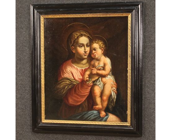 Dipinto religioso Madonna con bambino del XVII secolo