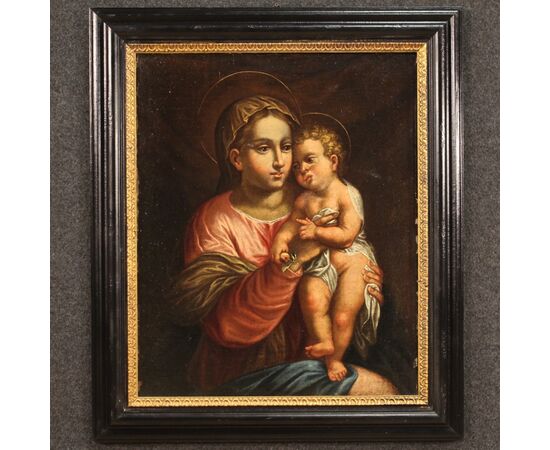 Dipinto religioso Madonna con bambino del XVII secolo