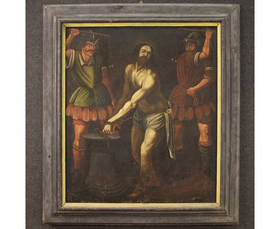 Italian religious painting Flagellation of Jesus from 17th century