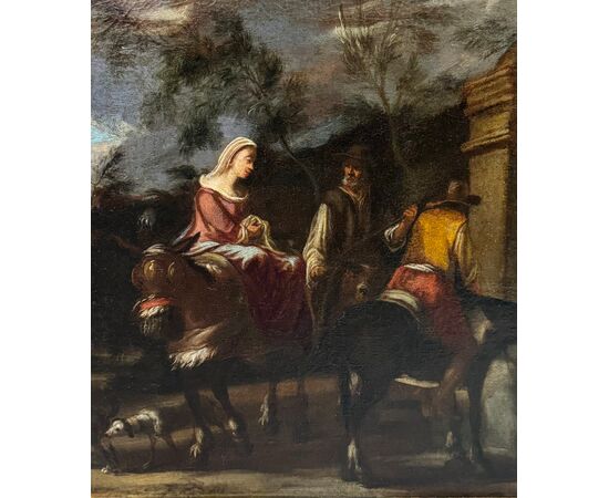 Matteo Ghidoni dei Pitocchi - Coppia di scene con viandanti dipinti ad olio su tela 
