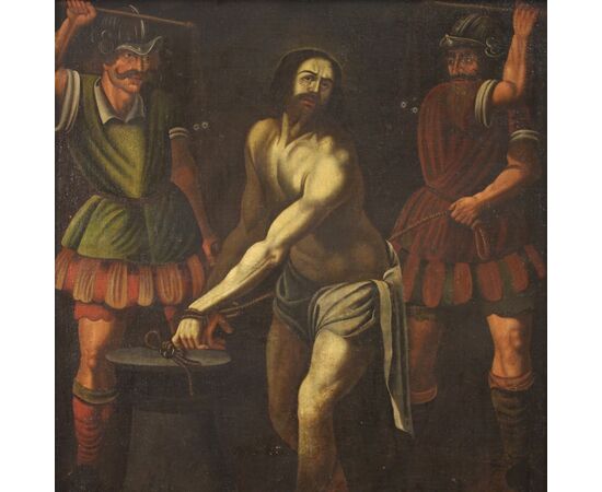 Italian religious painting Flagellation of Jesus from 17th century