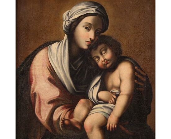 Dipinto olio su tela Madonna con bambino del XVIII secolo