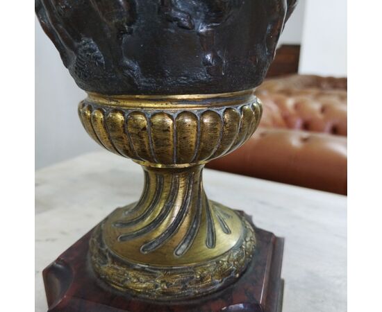 Coppia di vasi francesi in marmo e in bronzo del XIX secolo 
