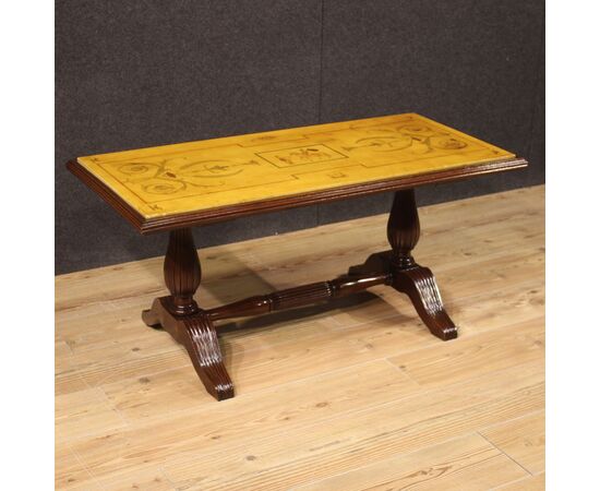 Tavolino italiano in legno con piano in marmo anni 60