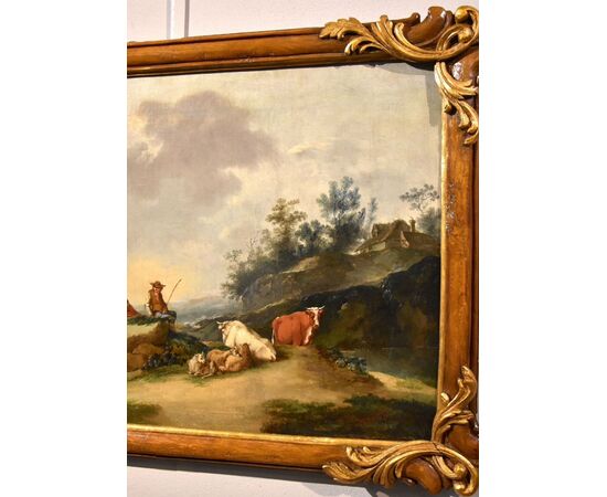 Paesaggio con fiume e pastori in riposo, Francesco Zuccarelli (1702 - 1788) cerchia