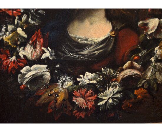 Ghirlanda di fiori con ritratto della Vergine