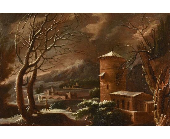 Paesaggio invernale, Francesco Foschi (Ancona, 1710 - Roma, 1780) Attribuibile