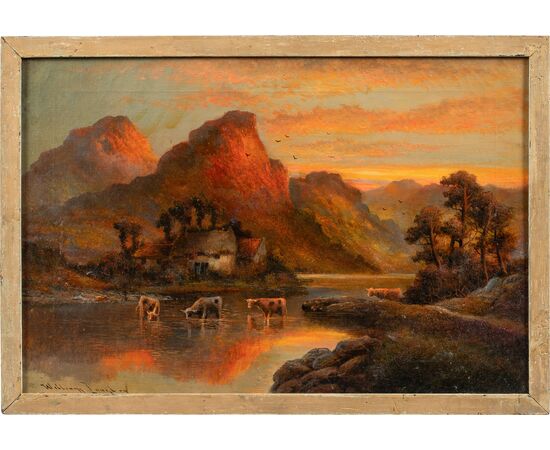 William Langton (British, XIX sec.) - Lago al tramonto.