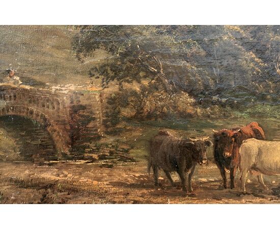 Pittore inglese (XIX secolo) - Tori al ruscello.