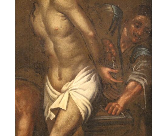 Antique Italian painting Christ at the column from 18th century