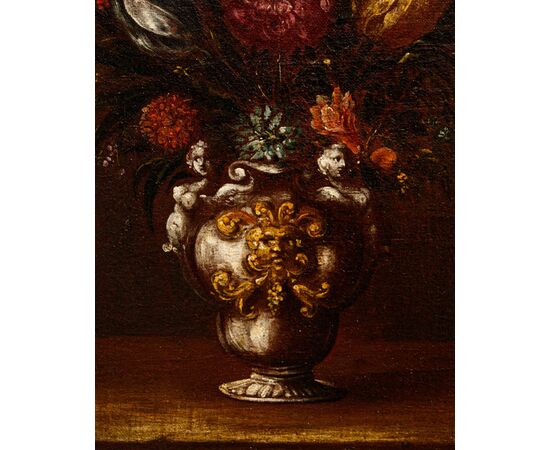 Maestro del vaso a Grottesche ( prima metà del XVII), Natura morta con vaso di fiori