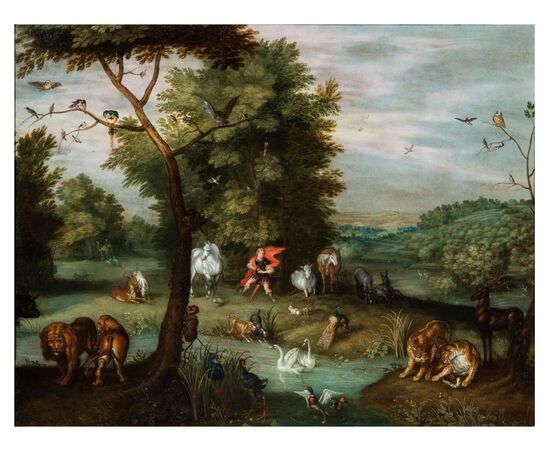 Maestro fiammingo degli inizi del XVII secolo Orfeo incanta gli animali