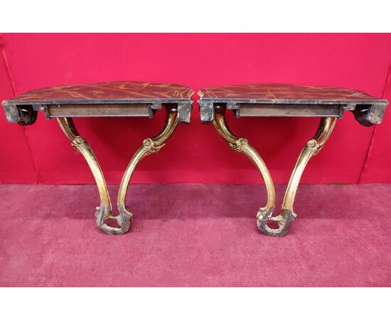Pair of golden consoles bedside tables
