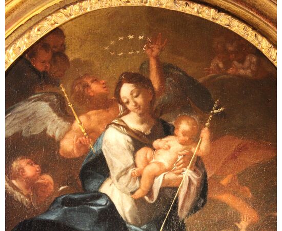  Gesù, con una lunga lancia trafigge il serpente (drago) schiacciato dal piede della Vergine Maria, dipinto olio su tela 
