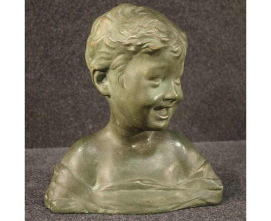 Sculpture in bronze painted terracotta bust of a child 