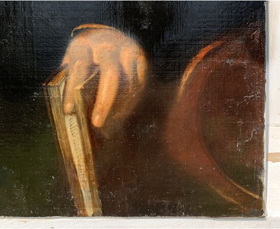 Pittore italiano (XIX sec.) - Ritratto di gentiluomo con libro.