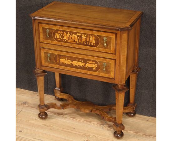 Inlaid wooden chest of drawers in Louis XIV style