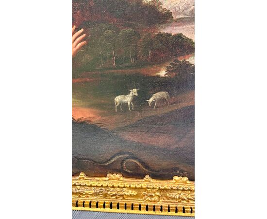 Quadro, dipinto olio su tela “La cacciata di a Adamo ed Eva dal Paradiso Terrestre” - XVII sec. 