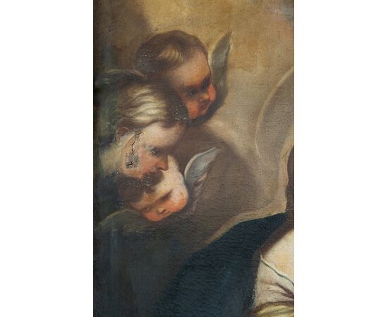 Dipinto antico olio su tela raffigurante Madonna col Bambino attribuito a Francesco Solimena. Napoli XVIII secolo.