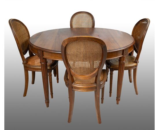 Gruppo di sei sedie a medaglione antiche Napoleone III Francese in massello di noce. Periodo XIX secolo.