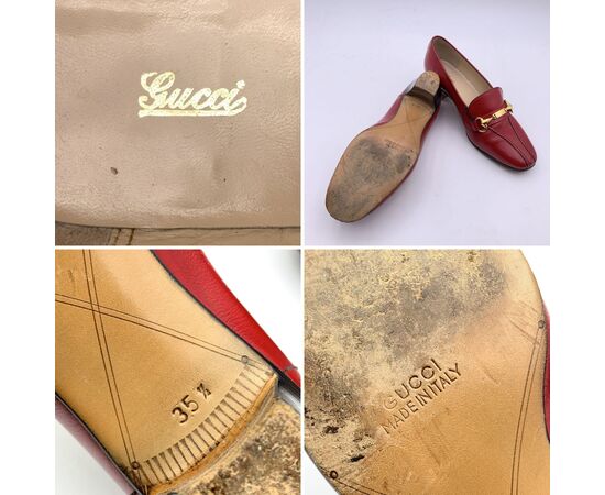 GUCCI Scarpe con Tacco Vintage in Pelle Col. Rosso Horsebit 35.5