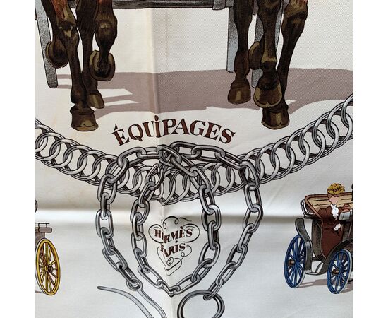 HERMES Foulard Vintage in Seta Col. Beige Equipages