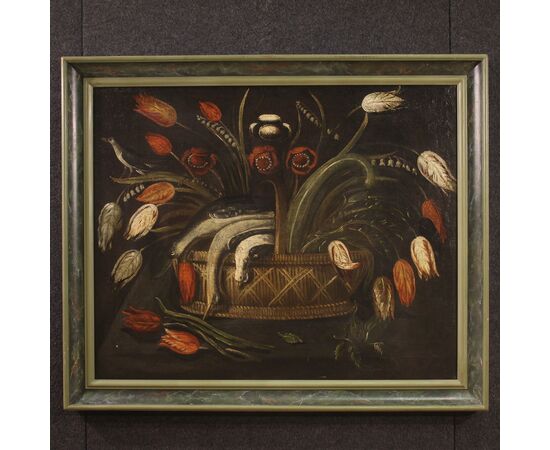 Dipinto olio su tela natura morta del XVIII secolo