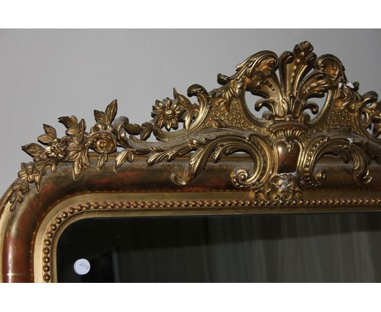 Grande Specchiera Francese Stile Luigi XVI in Legno dorato Foglia Oro