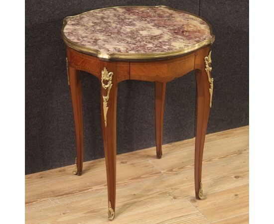 French side table in wood with marble top 