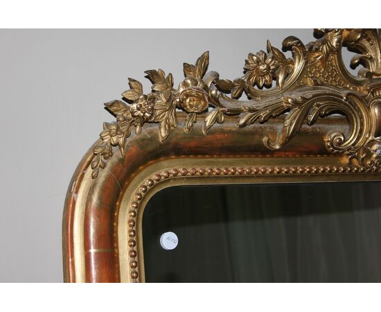 Grande Specchiera Francese Stile Luigi XVI in Legno dorato Foglia Oro