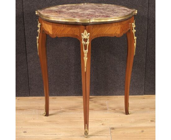 French side table in wood with marble top 