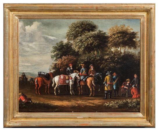 Anonimo fiammingo del XVIII secolo Sosta dei cavalli