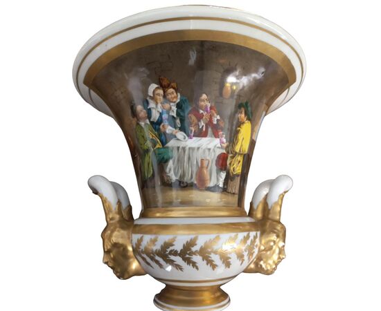 Coppia di vasi a cratere in porcellana Vecchia Parigi