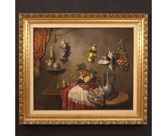 Italian still life painting trompe l'oeil from the 20th century