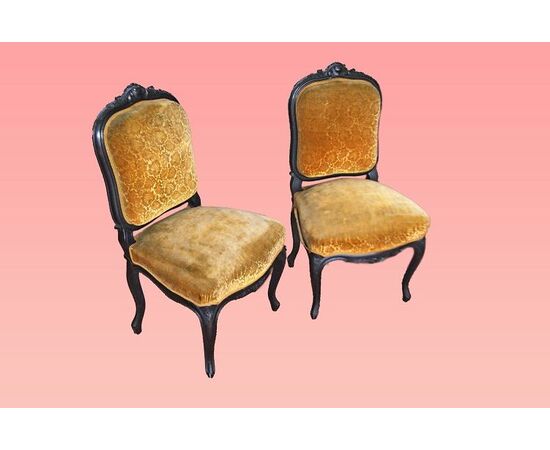 Gruppo di 4 sedie ebanizzate del 1800 stile Luigi XV francesi