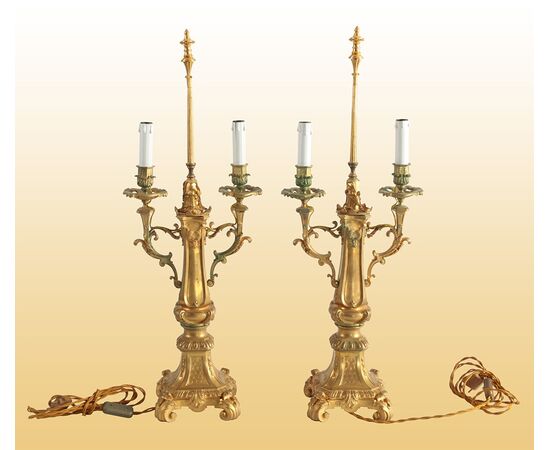 Coppia lampade di candelieri in bronzo dorato del 1800 francesi