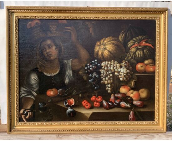 Francesco Annicini (Roma 1632 - post 1679) - Natura morta con fruttivendola.