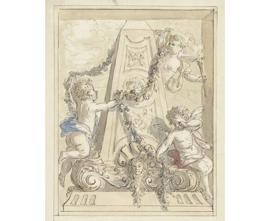 Coppia di amorini con ghirlanda di fiori, Jacob De Wit (Amsterdam, 1695 - 1754) attribuibile/bottega