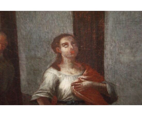 Olio su tela italiano del 1700 raffigurante scena Biblica