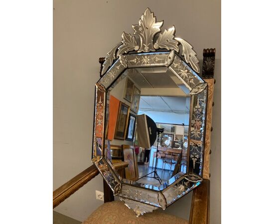 Antico specchio ottagono Murano periodo Liberty 1930. Perfetto stato mis 100 x 58 