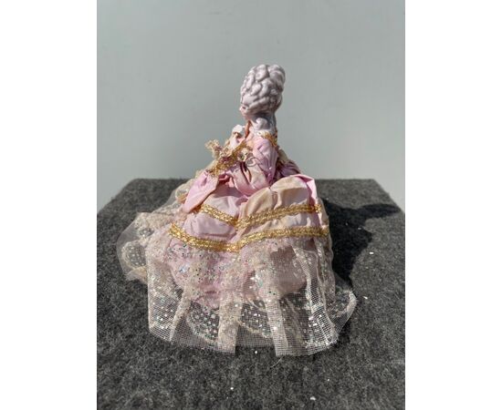 Porcelain half doll powder box with figure of lady with parasol. France or Germany.     