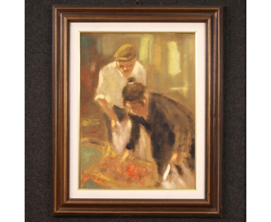 Signed Italian oil painting on masonite from the 1970s