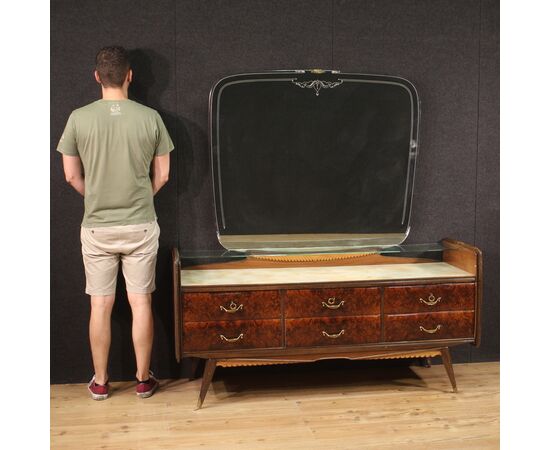 Dresser in carved wood with mirror from 50s 