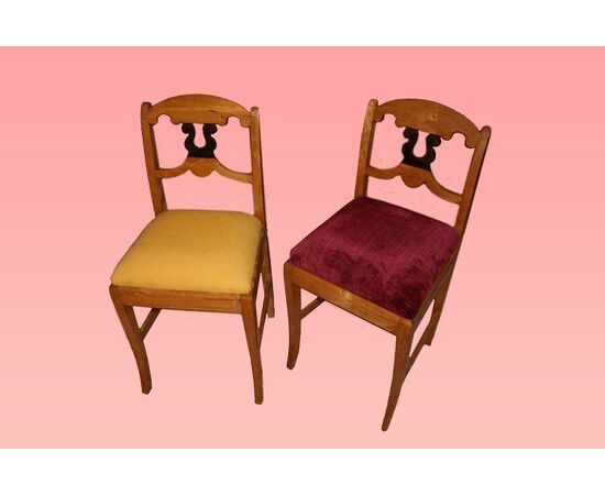 Gruppo di 6 sedie stile Biedermeier del 1800 in legno di betulla