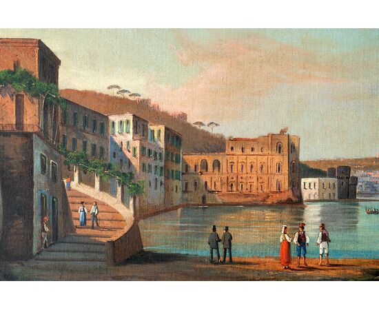 Quattro vedute antiche olio su tela raffigurante quattro scorci di Napoli attribuiti a "Girolamo Gianni". Periodo XIX secolo.